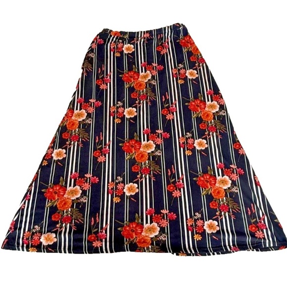 French Laundry Women's Boho Maxi Skirt; Black/Stripes/Floral; Elastic Waist; L - Picture 4 of 8